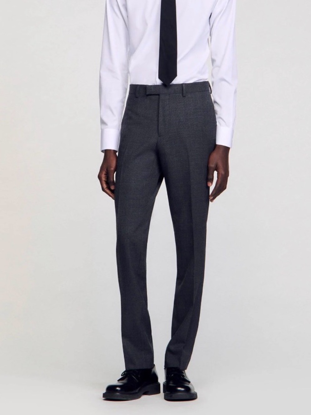 SANDRO Grey Slim-fit tapered wool trousers